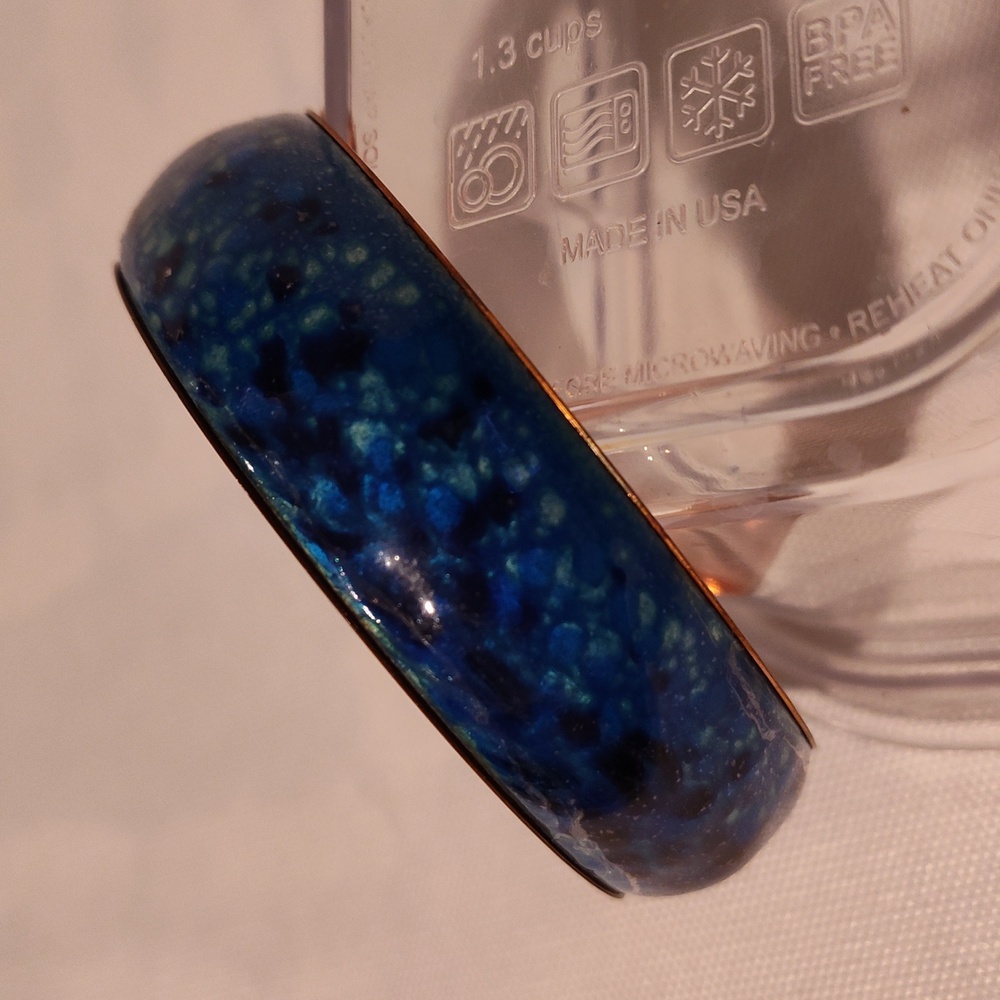 Speckled Blue Enamel on Copper Vtg Matisse Renoir 3/4" Wide Bangle Bracelet